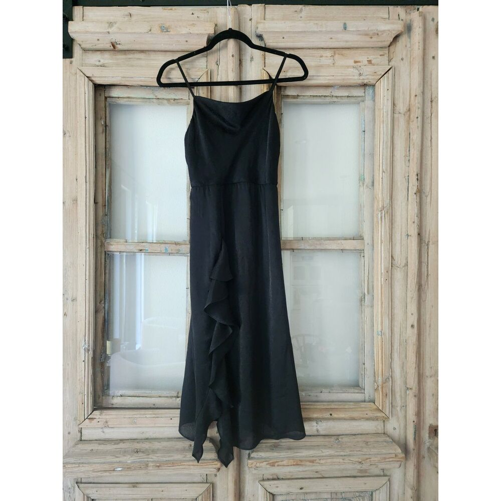 IN San Francisco Black Satin Cowl Neck Midi Dress Size S